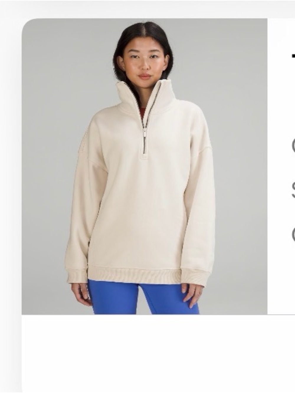 Lululemon Thick Fleece Half Zip - White Opal- Size M/L